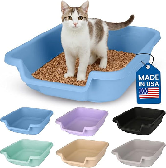 KittyGoHere Senior Cat Litter Box, Small Litter pan, Open Top Low Entrance Kitty Litter Box, Lightweight Low Entry Litters Box, Durable, Made in USA (Little Boy Blue)