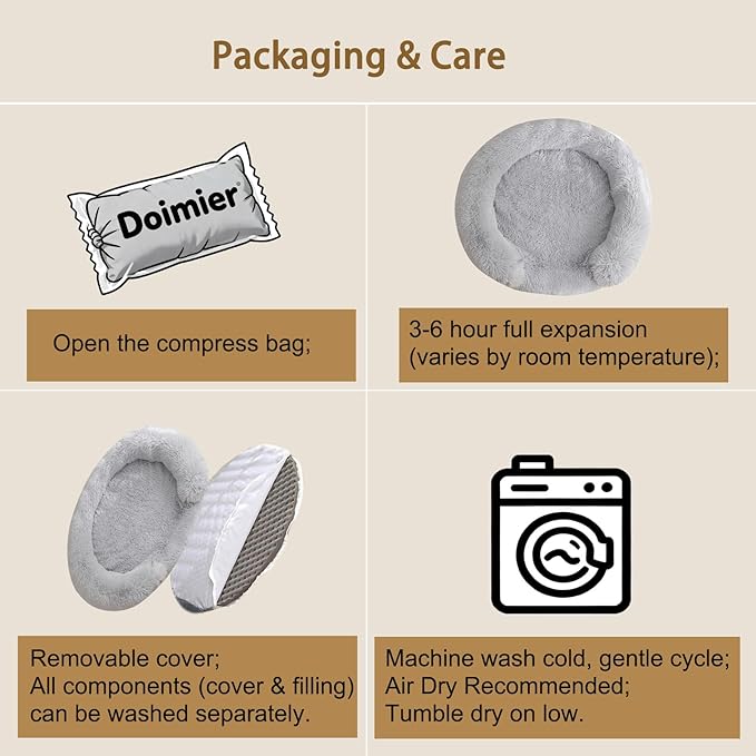 Calming Dog Bed for Small Medium Dogs, Anti-Anxiety Donut Washable Puppy Bed Orthopedic Cushion, Soft Fluffy Faux Fur Plush Warming Cozy Cat Bed Fits up to 25 lbs Pets (Round, Pale Grey 23")