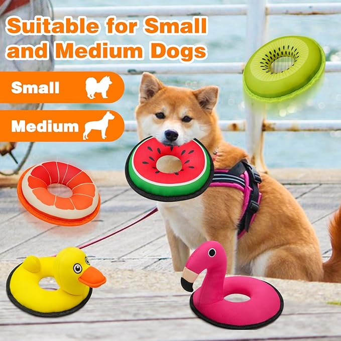 Squeaky Dog Toys, Floating Dog Toys for Indoor or Outward Play, Swim Ring Design Interactive Dog Gifts for Small and Medium Dogs - Grapefruit