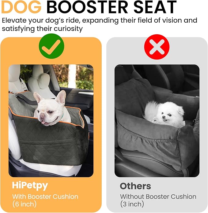 Dog Car Seat for Small Dog with Washable Mat, Memory Foam Booster Seat for Dogs Under 30lb, Elevated Pet Seat with Pockets, Anti-Slip Bed for Car, Perfect for Front & Back Seats with Safety Leash