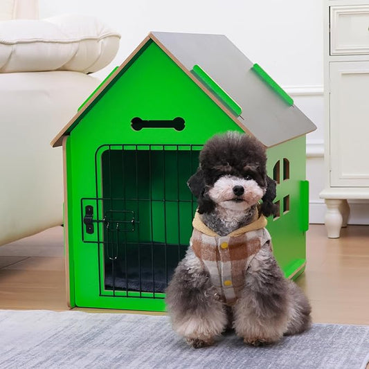 Dog House Indoor for Small Dogs or Cats, Cozy Wooden Design, Small Indoor Bed House, with Air Vents and Elevated Floor Warm Dog Cave (Green)