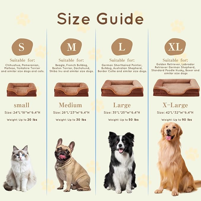 FluffyDream 42 inch Memory Egg-Crate Foam Dog Bed, Orthopedic Pet Couch Bed with Washable Removable Cover, Brown