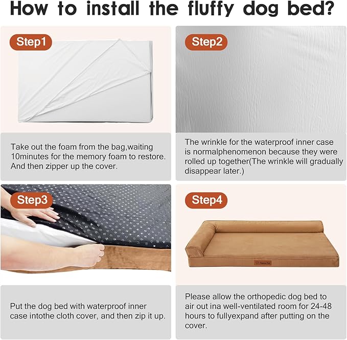 Orthopedic Memory Foam Dog Bed, Removable Washable Microsuede Cover, TPU Waterproof Liner, Nonskid Bottom, for Indoor, Outdoor, Crate ＆ Car Use, 30x20x6 Inches, Khaki