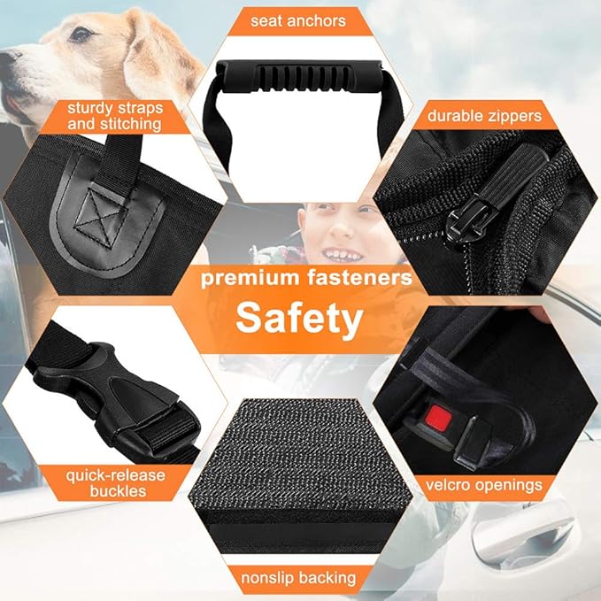 XLarge Dog Car Seat Cover for Back Seat Dog Seat Cover Hammock for Truck SUV - Waterproof Pet Car Seat Protector for Backseats, Black XL