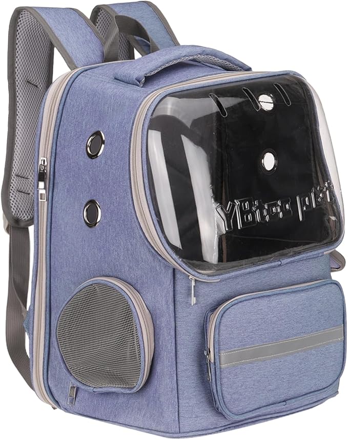 Pet Backpack Carrier, Portable and Ventilated, Oxford Cloth, Dogs Cats Travel Bag with Transparent Cover 14.17", (Blue, 1 Pcs), Intended for Hiking/Traveling/Camping