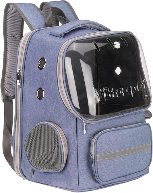 Pet Backpack Carrier, Portable and Ventilated, Oxford Cloth, Dogs Cats Travel Bag with Transparent Cover 14.17", (Blue, 1 Pcs), Intended for Hiking/Traveling/Camping