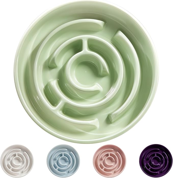 Ceramic Slow Feeder Dog Bowl,1.5 Cups Pet Slow Feeder for Small and Medium Breed,Puzzle Dog Food Dish,Anti-Gulping,Stop Bloat,Preventing Choking