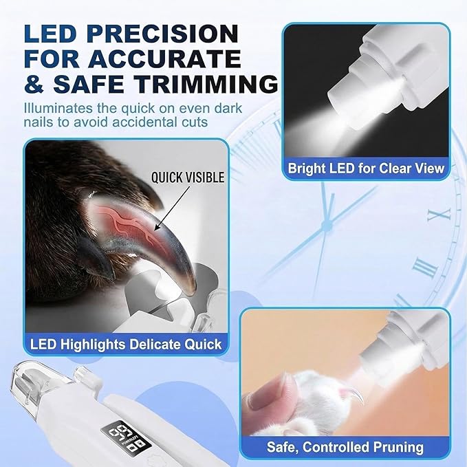 Dog Nail Grinder, Built-in Led Lights, 18x5.6cm, Cat Nail Clippers, Pet Nails Trimmer, Easy to Handle, Ideal for Pet Owners and Animal Lovers