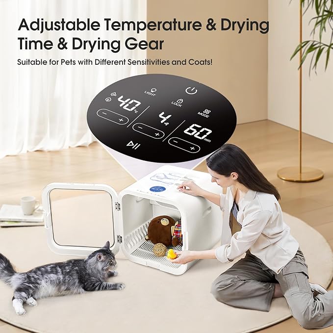 Lucky NAVl Automatic Pet Dryer Box for Cats and Small Dogs, Ultra Quiet 62L Big Capacity Dog Dryer Box, Cat Dryer Cage with Smart Temperature Control, 360" Pet Dryer Box for Pet Grooming(62.0L)