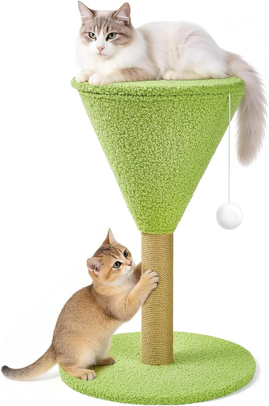 Green Martini Cat Scratcher 19.7" Tall Scratching Post with Interactive Ball and Perch Natural Sisal Rope Decorative Martini Glass Tree Tower for Indoor Kittens Small, Medium, and Large Cat