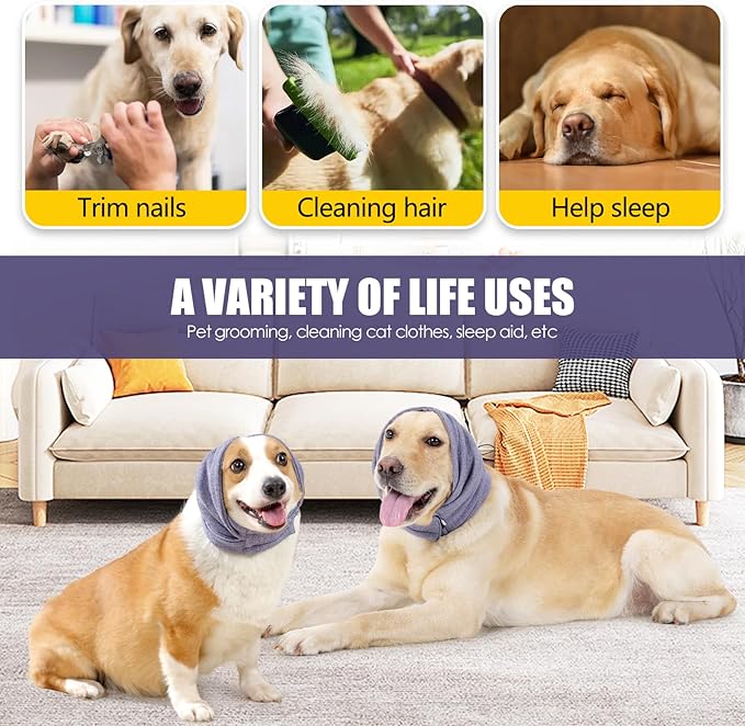 Dog Thunder Ear Muffs, Calming Hoodie, No Shake Ear Wraps for Hematoma Healing, Noise Protection Ear Wrap Head Cover to Relieve Anxiety, Dog Ear Cover for Grooming(Light Purple, M)