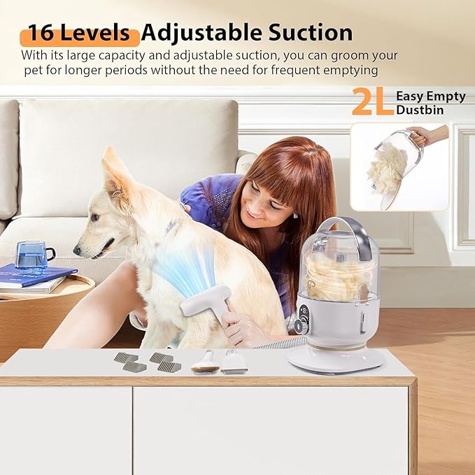 Pet Grooming Vacuum,Pet Grooming Kit & Vacuum Suction 99% Pet Hair,Dog Vacuum for Shedding Grooming,Pet Grooming Vacuum for Dogs&Cats,5 in-1 Pet Grooming Kit,Dog Hair Remover