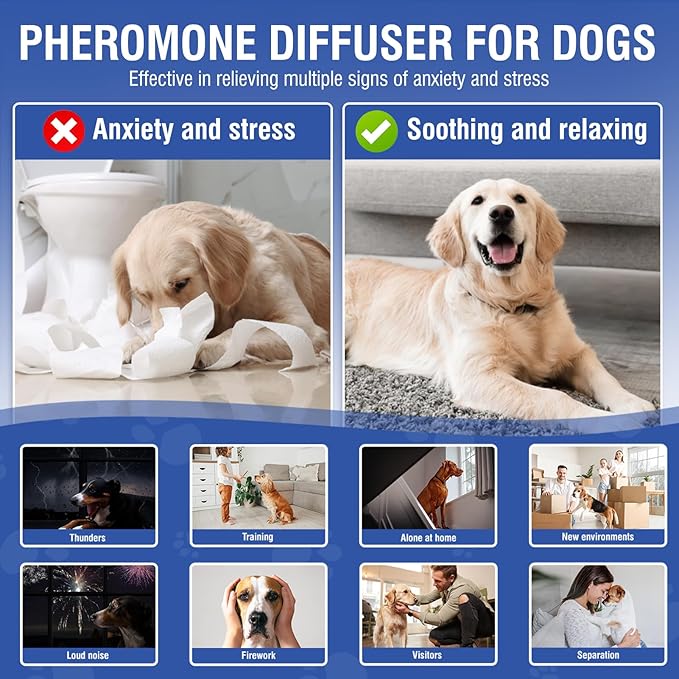 Dog Pheromone Calming Diffuser Anxiety Relief Reduce Barking Aggression Fighting Stress (3 Pack 48ml Refill Tasteless) for 4 in 1 Appeasing Pet Pheromones Diffuser to Calm Kit 90 Day Supply