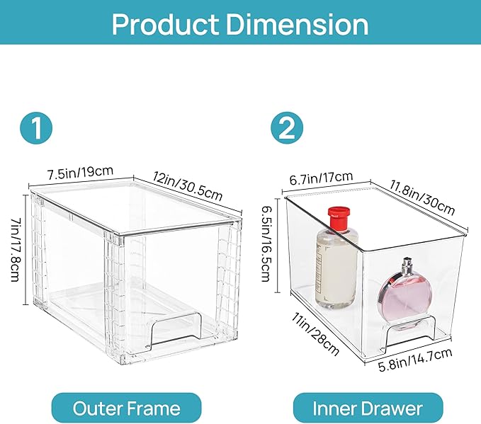 Clear Acrylic Storage Organizer Set, Multi-Purpose Cabinet Bins for Office, Kitchen, Bathroom, Stackable (2)
