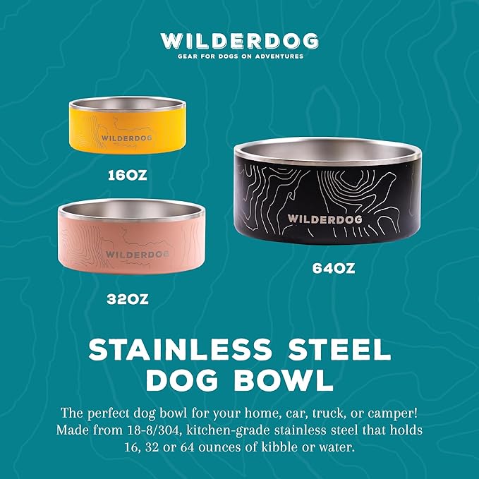 Wilderdog Slow Feeder & Stainless Steel Dog Bowl Set – Olive 32 oz BPA-Free Kitchen-Grade Steel with Non-Slip Base – Feeder Promotes Healthy Digestion – Fits 7"+ Bowls – Dishwasher Safe