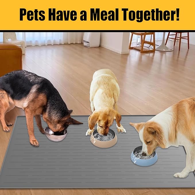 1.5MM Super Thick Dog Food Mat, 40"x30" Silicone Dog and Cat Mats for Food and Water Bowls, Waterproof Pet Feeding Mat for Contain Spills Protects Floors, Multiple Colors & Sizes for Pets, Black