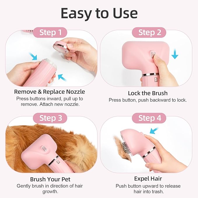 Dog Hair Dryer with Slicker Brush, Dog Dryer for Pet Grooming, High Velocity Dog Blow Dryer for Dog Grooming Supplies Low Noise Pet Dryer Grooming Salon Home Use, Pink