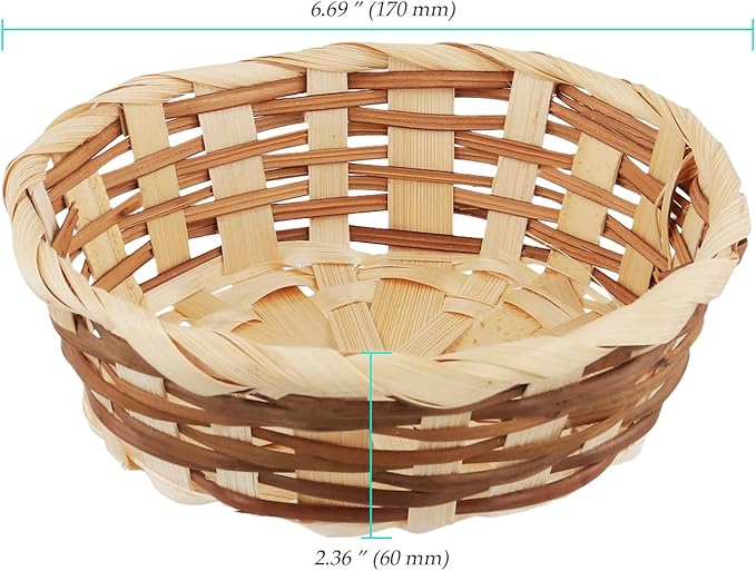 10 Pack Bamboo Woven Basket, 7 x 7 x 2.4 Inch Round Fruit Bread Food Storage Basket for Home Kitchen Restaurant