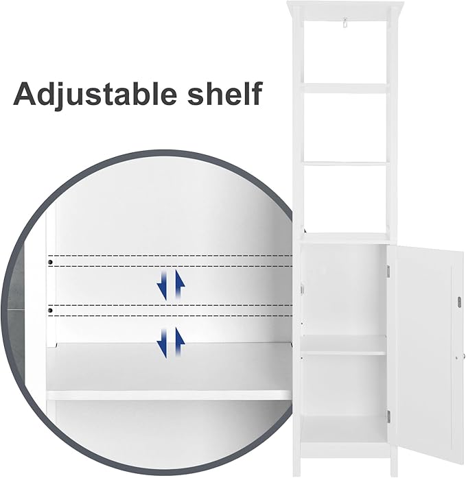 VASAGLE Storage Cabinet, Slim Linen Tower with Drawer and Door, for Living Room, Bathroom, 15.7 x 12.6 x 63 Inches, White UBBC63WT