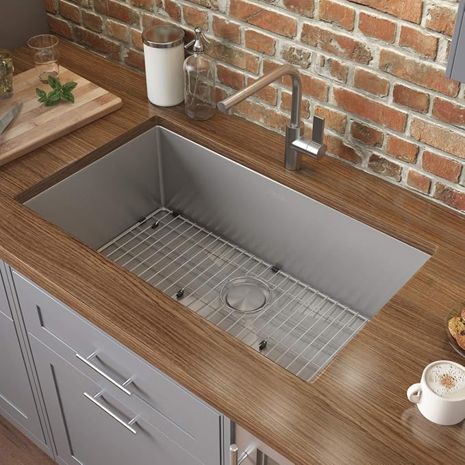 Ruvati 32-inch Rounded Corner Undermount Kitchen Sink Single Bowl – 16 Gauge Stainless Steel Kitchen Sink with Accessories and Brushed Finish hides scratches, Easy-to-Clean Undermount Sinks - RVH7400