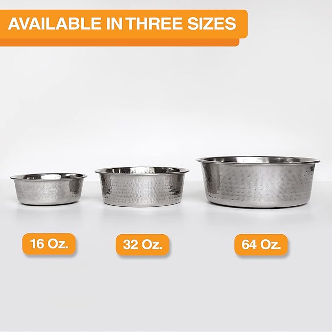 Neater Pet Brands Hammered Decorative Designer Bowls - Luxury Style Premium Dog and Cat Dishes (Small, Stainless)