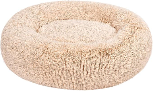 Amazon Basics Donut Pet Bolster Faux Fur Bed for Dog, Beige, 36" x 36"