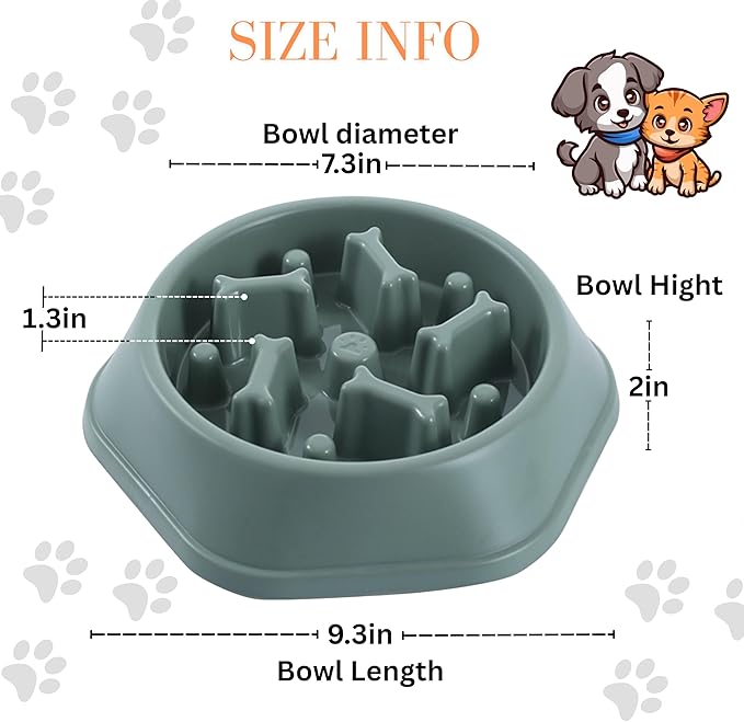 2 PCS Slow Feeder Dog Food Bowl – Bowl Designed to Slow Eating, Promotes Healthy Digestion and Prevents Bloat, Ideal for Cats and Dogs (Green-Green)