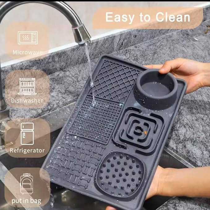 Silicone Dog & Cat Lick Mat with Suction Cups – Anxiety Relief, Slow Feeder, Enrichment Toy for Bath & Grooming (Grey)
