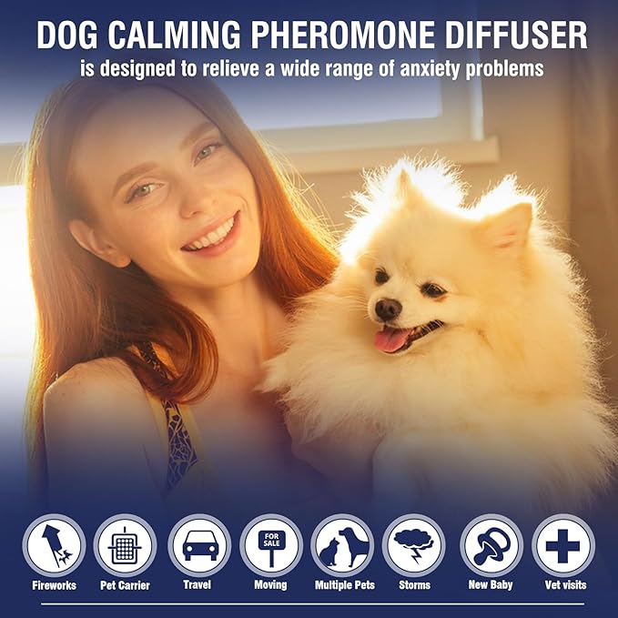 Dog Calming Pheromones Diffuser 6 in 1 Kit Appeasing Pheromone Diffuser to Calm (2 Plug in+4 x48ml Refill) for Anxiety Relief Reduce Aggression Fighting Barking Stress 120 Day Supply(Lemon)