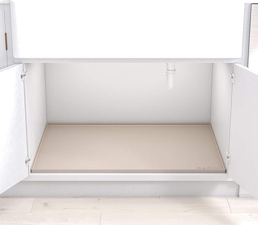 BASIN - Under Sink Mat for Bathroom - The Original Silicone Under Sink Mats for Bathroom Waterproof - Under Sink Tray for Bathroom Waterproof - Under Sink Cover Vanity Liner Taupe 34x19