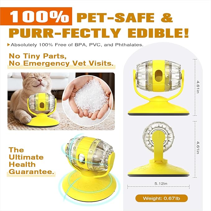 Rotating Interactive Cat Treat Dispenser Toy - Slow Feeder Puzzle for Indoor Cats-Yellow