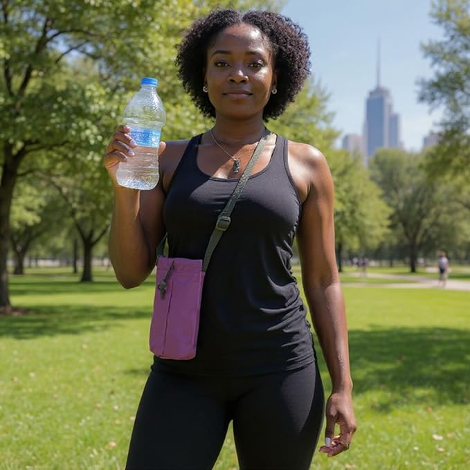 Trail maker Water Bottle Carrier Bag with Strap, Phone Pocket for Walking, Runs, Bike, Stainless Steel, Glass, Plastic