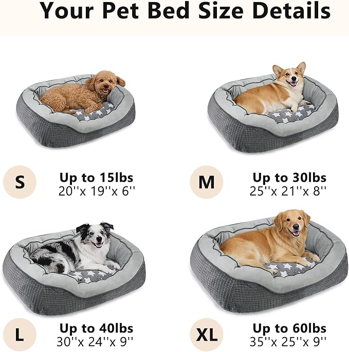 SIWA MARY Dog Beds for Large Dogs, Washable Pet Bed, Orthopedic Dog Sofa Bed, Soft Calming Sleeping Warming Puppy Bed (Star-Grey, X-Large-(35’’x 25’’x 10’’))
