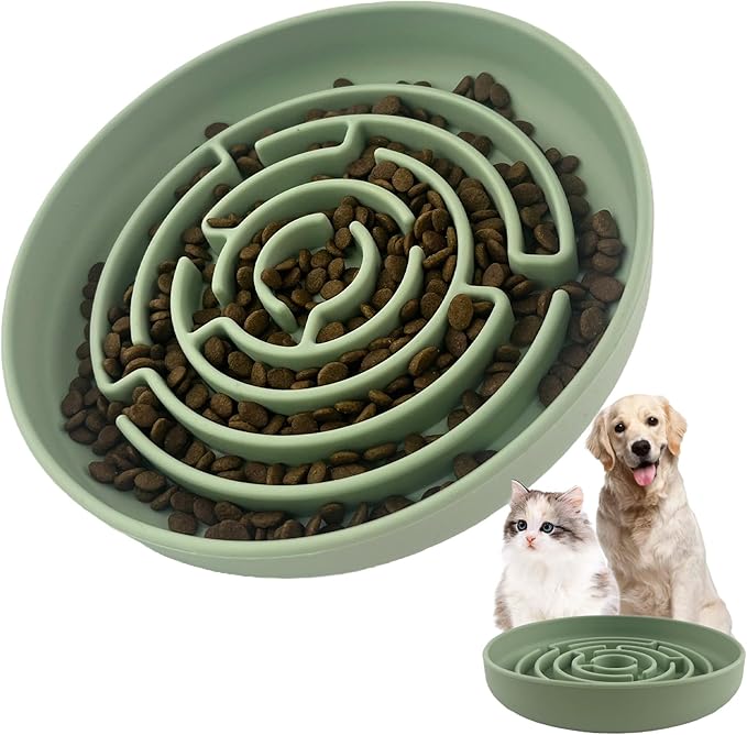 Pet Puzzle Bowl, 2 Cups Silicone Slow Feeder Dog Cat Bowl with Suction Cups, Non Slip Puzzle Bottle Lick Mat for Boredom and Anxiety Reduce,Preventing Choking, Dishwasher Safe (Green)