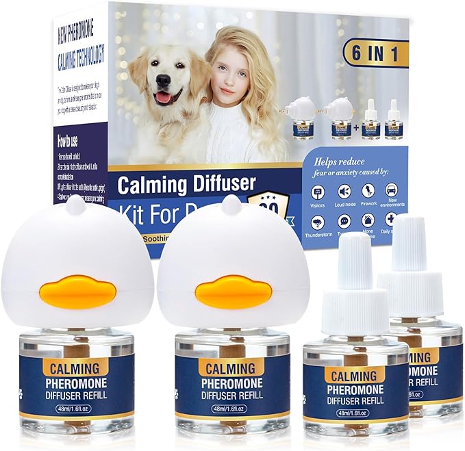Dog Pheromones Calming Diffuser 6 in 1 Kit Appeasing Pheromone Diffuser to Calm for Anxiety Relief Reduce Aggression Fighting Barking Stress 120 Day Supply