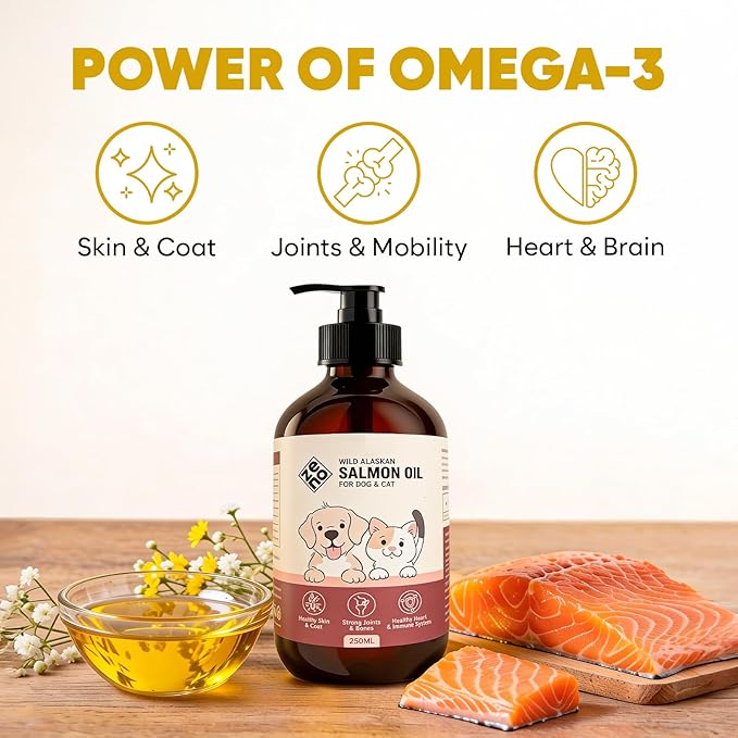 ZENO Wild Alaskan Salmon Oil for Dogs & Cats - Pure Fish Oil for Dogs with Omega 3, EPA & DHA Supplements for Skin & Coat, Joint and Brain Support, Heart & Immune System - 8.5 oz