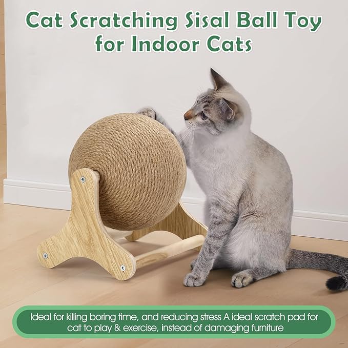 Outamateur Sisal Cat Scratcher Ball Toy with Stable Stand, Interactive Exercise Toy, Sisal Cat Scratching Ball for Small Pet Interactive Exercise and Play