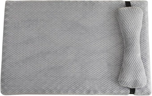 Calming Dog Bed with Pillow, Fluffy Plush Mat with Removable Cover - 4 Sizes for Large Medium Small Dogs & Cats, Machine Washable(Gray,Small)