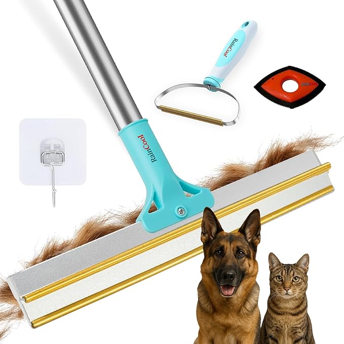 Carpet Rake for Pet Hair Removal, 3-Pack Reusable Dog & Cat Hair Remover Tool Set, Adjustable 56in Long Handle Carpet Rake + Mini Lint Brushes for Rugs, Couches, Floor Mats, Stairs, Car Seats