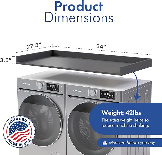 OfficeSimpli Washer Dryer Countertop, Made in USA, Non-Slip Pads, Easy Clean, Laundry Room Essentials and Decor, Washer Dryer Wood Top for Organization (Slate Grey, Standard (27.5" x 54"))