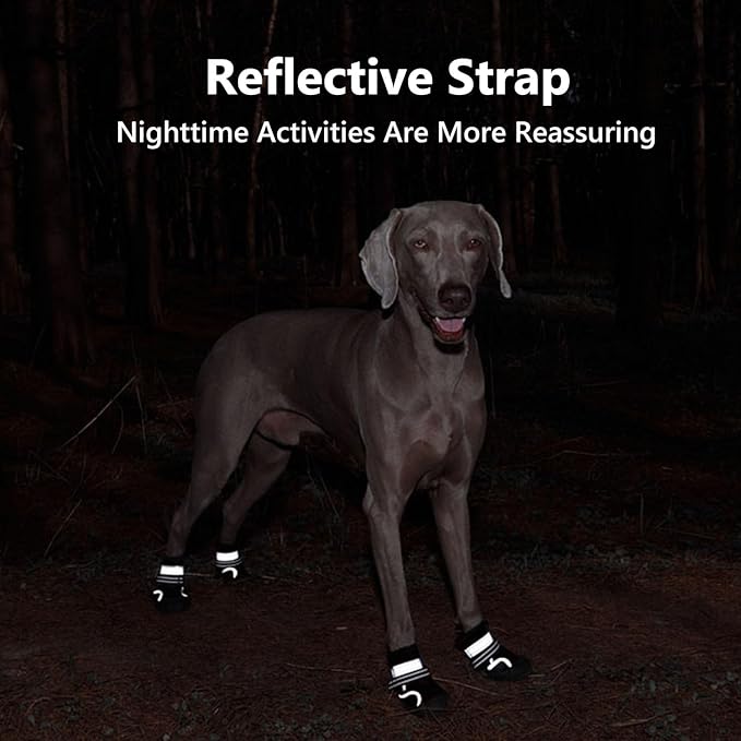 Dog Shoes Small Medium Large Size Dogs, Puppy Booties Paw Protector for Hot Pavement, Non-Slip Waterproof Rubber Reflective Strapped Boots (Black, Size 8#: (3.5 * 3.0) (L*W) for 74-88lbs)