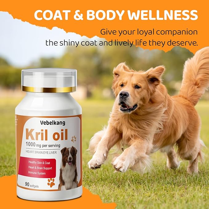 Krill Oil Omega 3 for Dogs - Allergy Relief - Joint Health - Itch Relief, Shedding - Skin and Coat Supplement - 90-Count Deep Sea Krill Oil Capsules - Omega 3 6 9 - EPA & DHA Fatty Acids