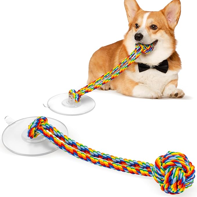Interactive Dog Toys to Keep Them Busy, Tug of War, Dog Enrichment Toys for Aggressive Chewers, Puppy Teething Toys,Durable Rope & Chew Ball, Indoor Toys Small Medium Dogs，Rainbow
