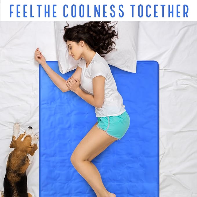 Cooling Pad Mat for Sleep Cooling Mattress Pad Gel for Bed, Relieve Pain, Summer Hot Flashes, Adult, Pets, No Water or Electricity Required(Plain,Blue,48 x 28 Inch)
