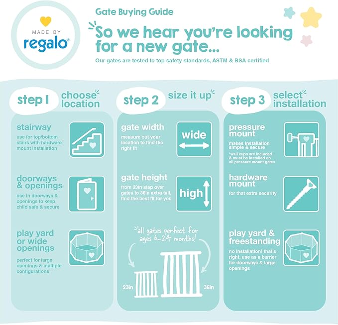 Regalo Extra Tall Baby Gate for Doorways & Bottom of Stairs, Pressure Mount for Babies, Toddlers & Pets, Tested & Safe for 30 Years, American Designed, White