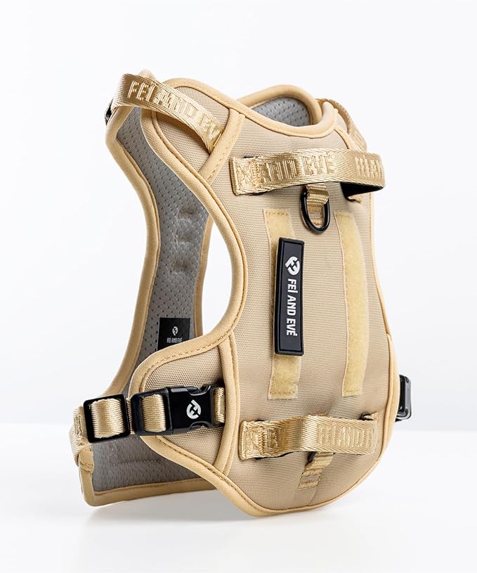 2025 New Edition, Fei & Eve Classic Dog Harness - Quick-Release Buckles | 3-Point No-Pull Control | Heavy-Duty 900D Nylon | Dual Safety Handles | Breathable Mesh | Adjustable Fit | Medium,Champagne