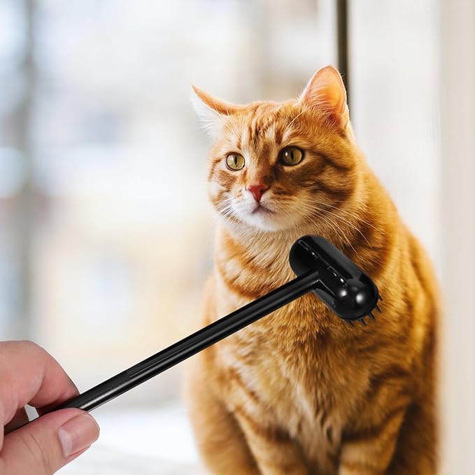 Uonlytech Cat Grooming Brush and Comb Set with Storage Base, Multi-functional Pet Massage Brush for Shedding Control, Comfortable Black Hair Remover for Indoor Cats and Dogs