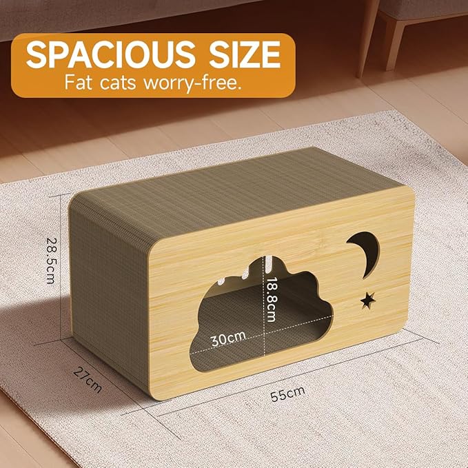Cardboard Cat Scratcher House for Indoor Cats,2 in 1 Cardboard Cat House Durable and Sturdy Cat Scratching Post Cat Scratching Board Cat Scratchers for pet to Scratch, Rest and Play, Easy to Assemble