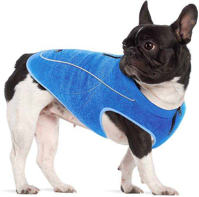 Insulated Fleece Sweater for Dogs | Lightweight Warm Dog Vest | Zipper Port for Harness | Cold Weather Winter Jacket | Rain Snow Repellant Coat | Adjustable for Small Medium Large Male Dogs (Blue/S)