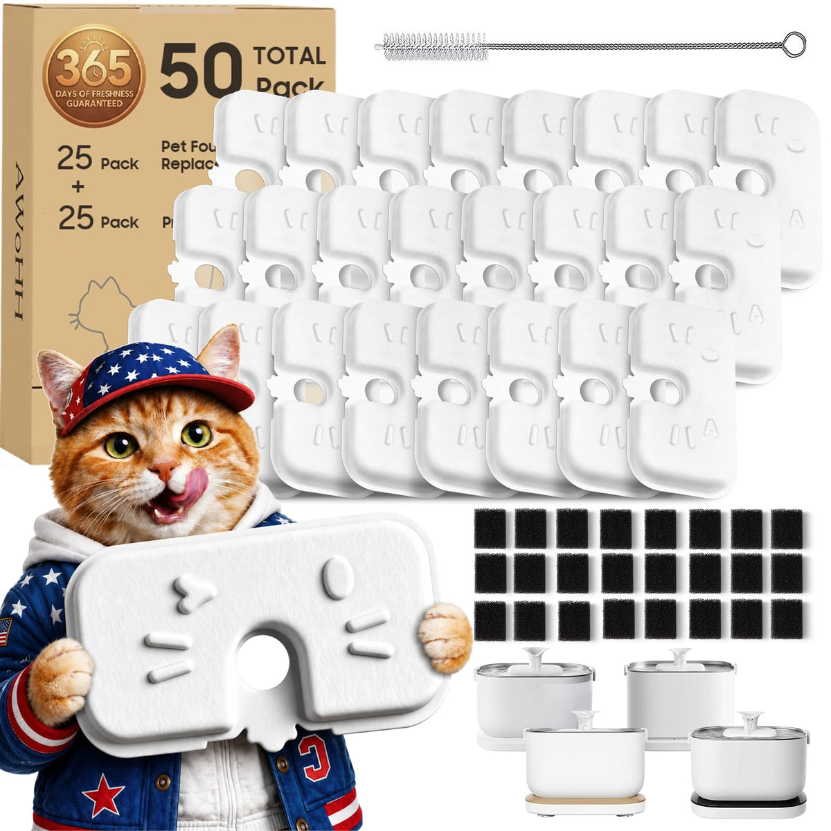 50+1 Pack Cat Water Fountain Filters Compatible | Pet Essentials - Image 1